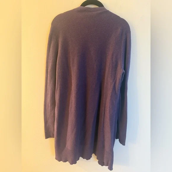 Eileen Fisher Straight Long Cardigan in Purple Organic Cotton Open Front Size S - Picture 2 of 4